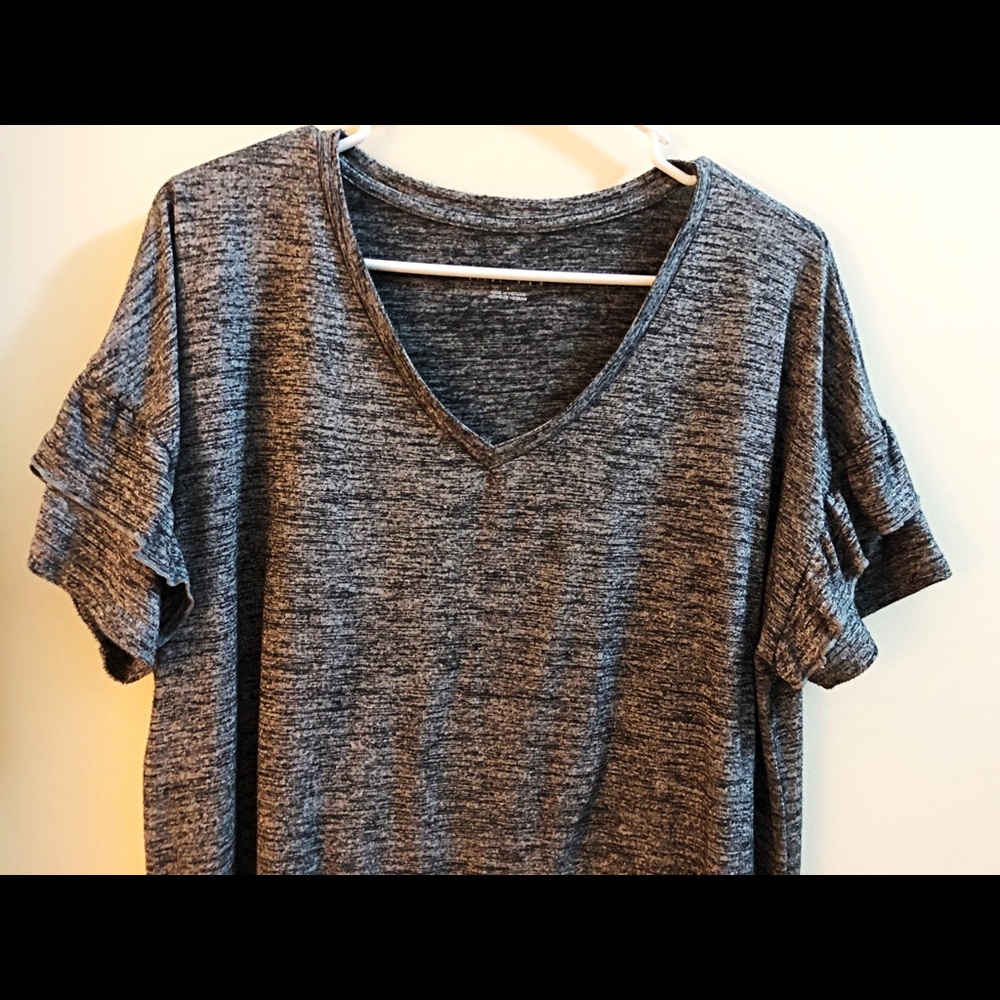 Grey top with ruffle sleeves